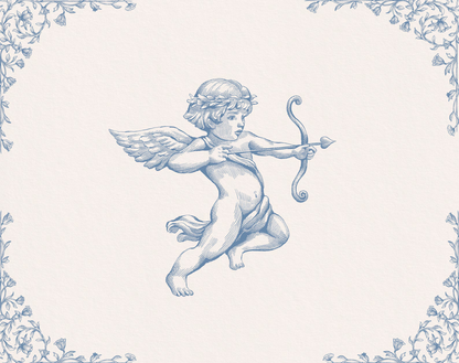Winged Cupid cherub illustration — Lovely Garden Blue clip-art