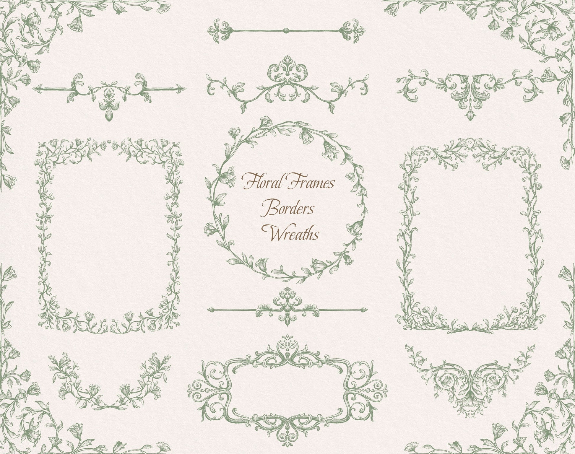 Oval, round and rectangular floral frames sample — Lovely Garden Green ‘Floral Frames, Borders, Frames’ sheet