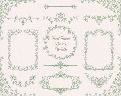 Oval, round and rectangular floral frames sample — Lovely Garden Green ‘Floral Frames, Borders, Frames’ sheet