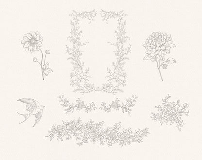 Delicate line-art floral sprigs — Lovely Petals outline set