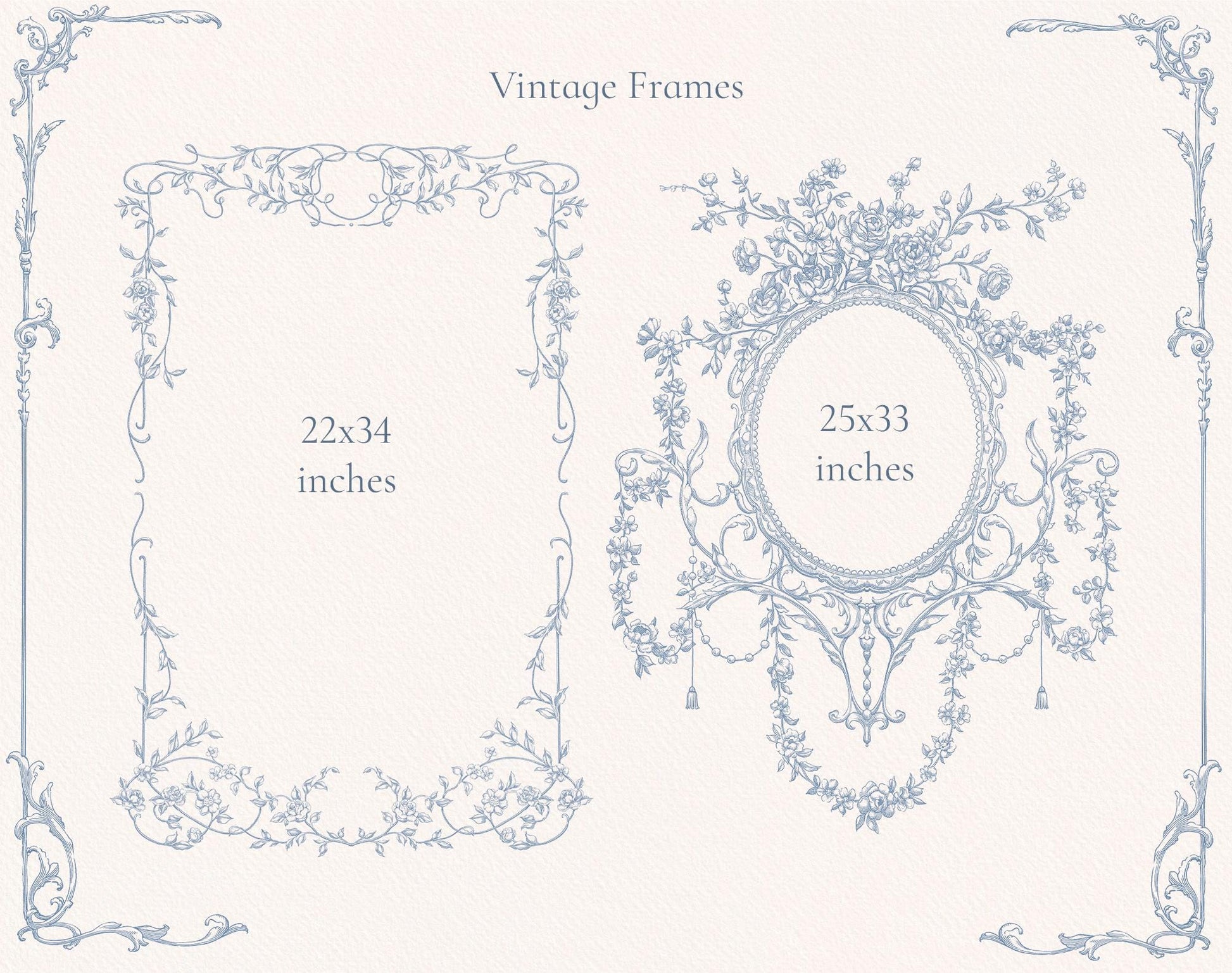 Rectangular frame elements 22×35 in & 25×33 in — Ornate Baroque ‘Vintage Frames’ sheet