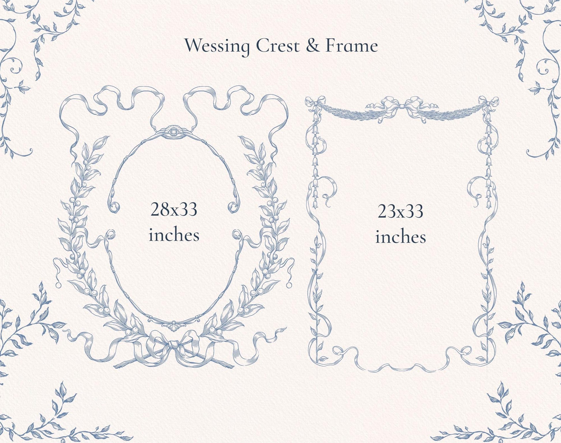 Wedding crest and rectangular frame elements — Ornella Blue 28×33 in & 23×33 in