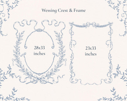 Wedding crest and rectangular frame elements — Ornella Blue 28×33 in & 23×33 in