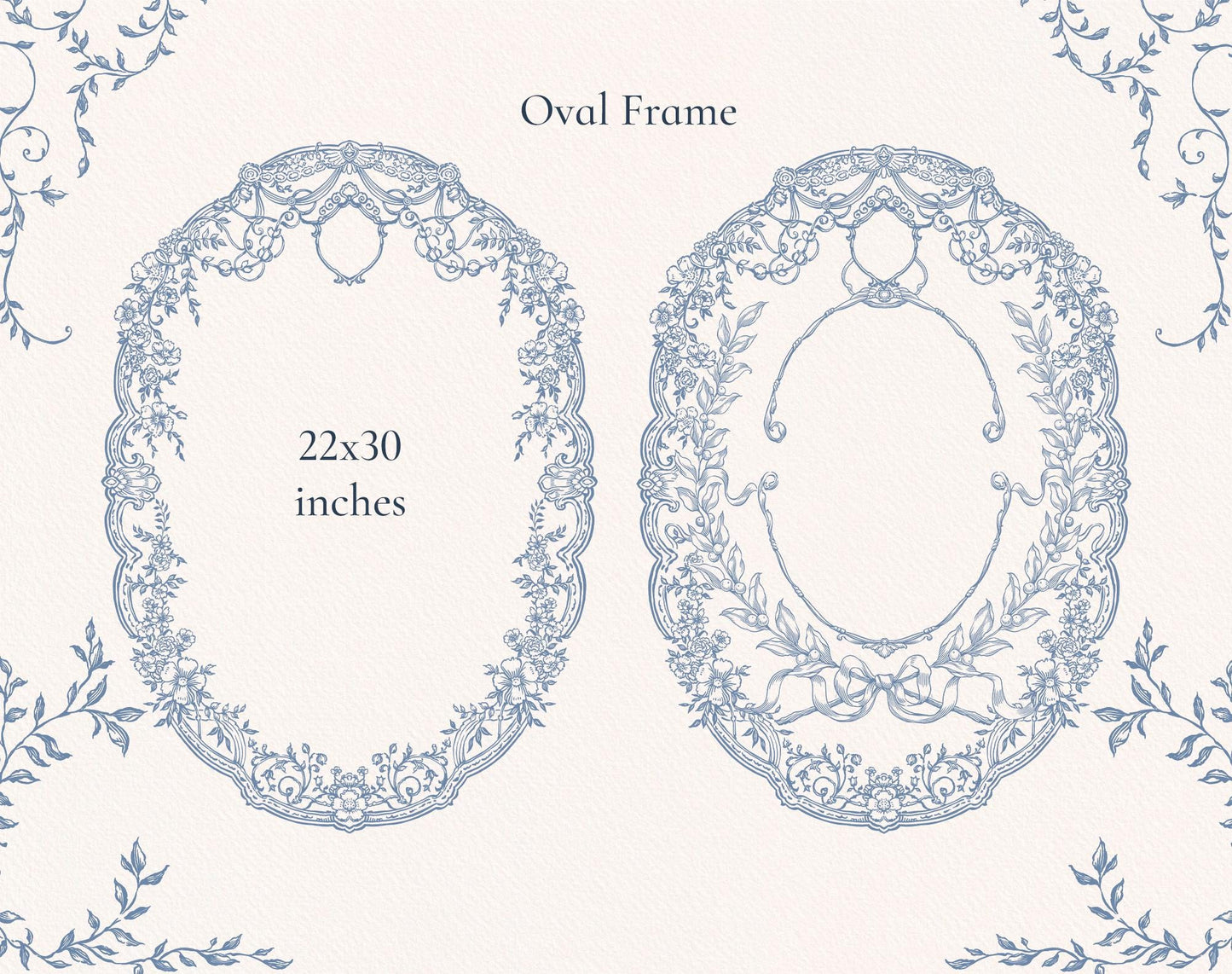 Decorative oval frame element — Ornella Blue (22×30 inches)