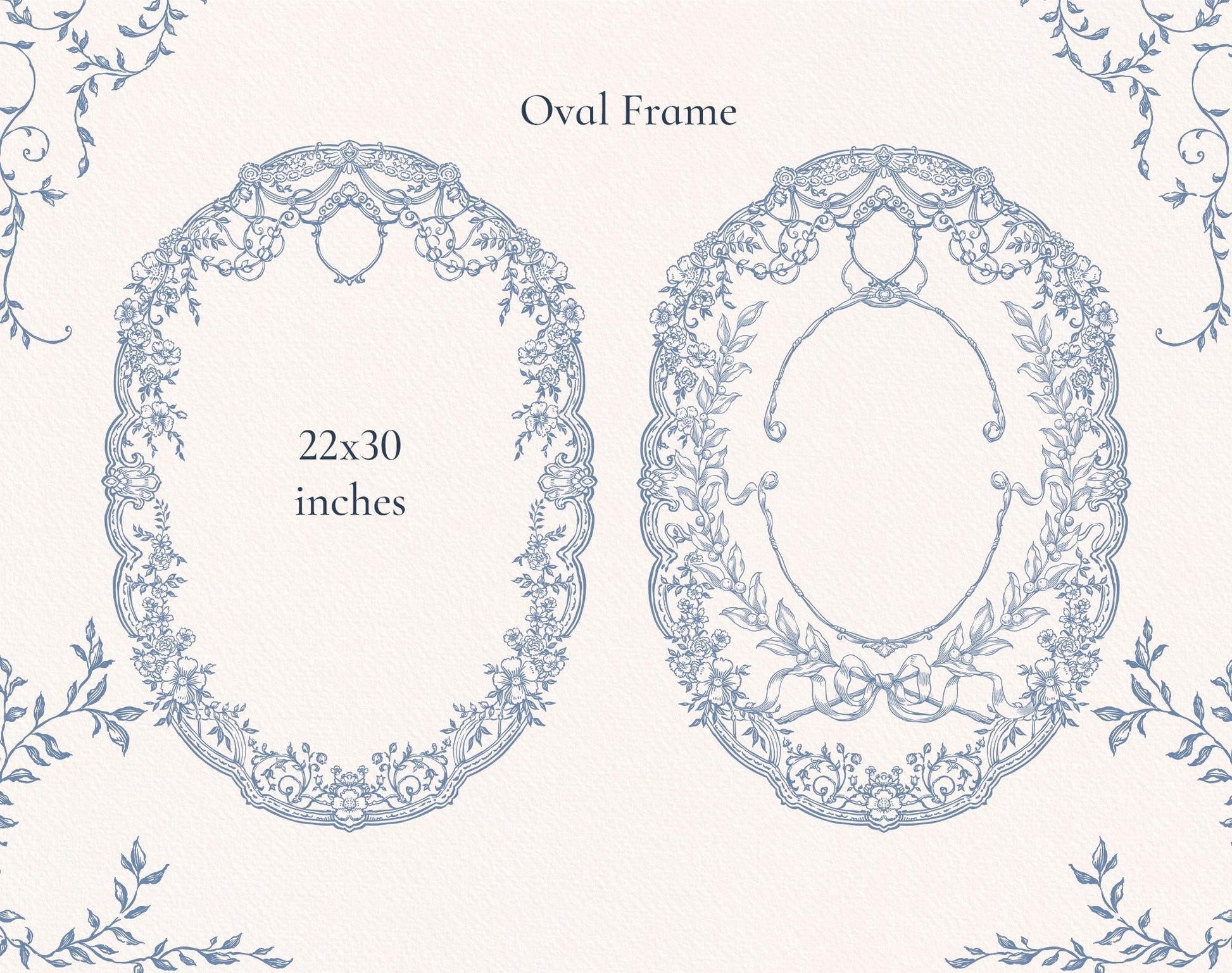 Decorative oval frame element — Ornella Blue (22×30 inches)