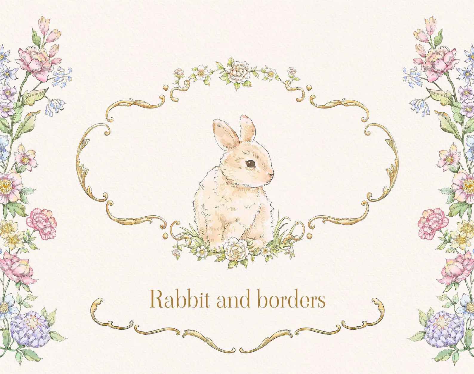 Watercolor rabbit with spring blossoms element — Belle Wood