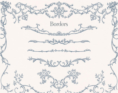 Ornate rococo border borders — Rococo Affair Blue ‘Borders’ sheet