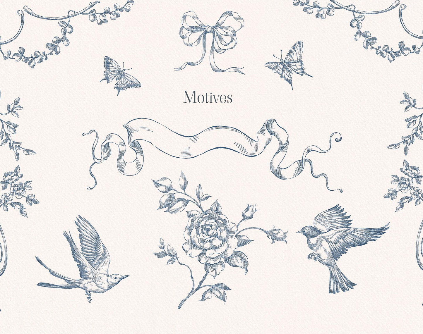 Motifs sheet — butterflies, bows, birds and ribbon from Rococo Affair Blue