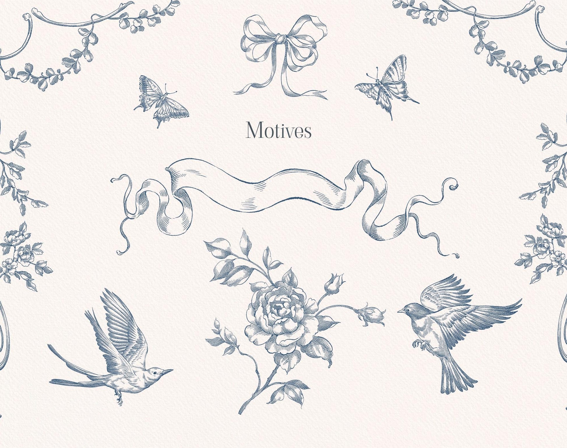 Motifs sheet — butterflies, bows, birds and ribbon from Rococo Affair Blue