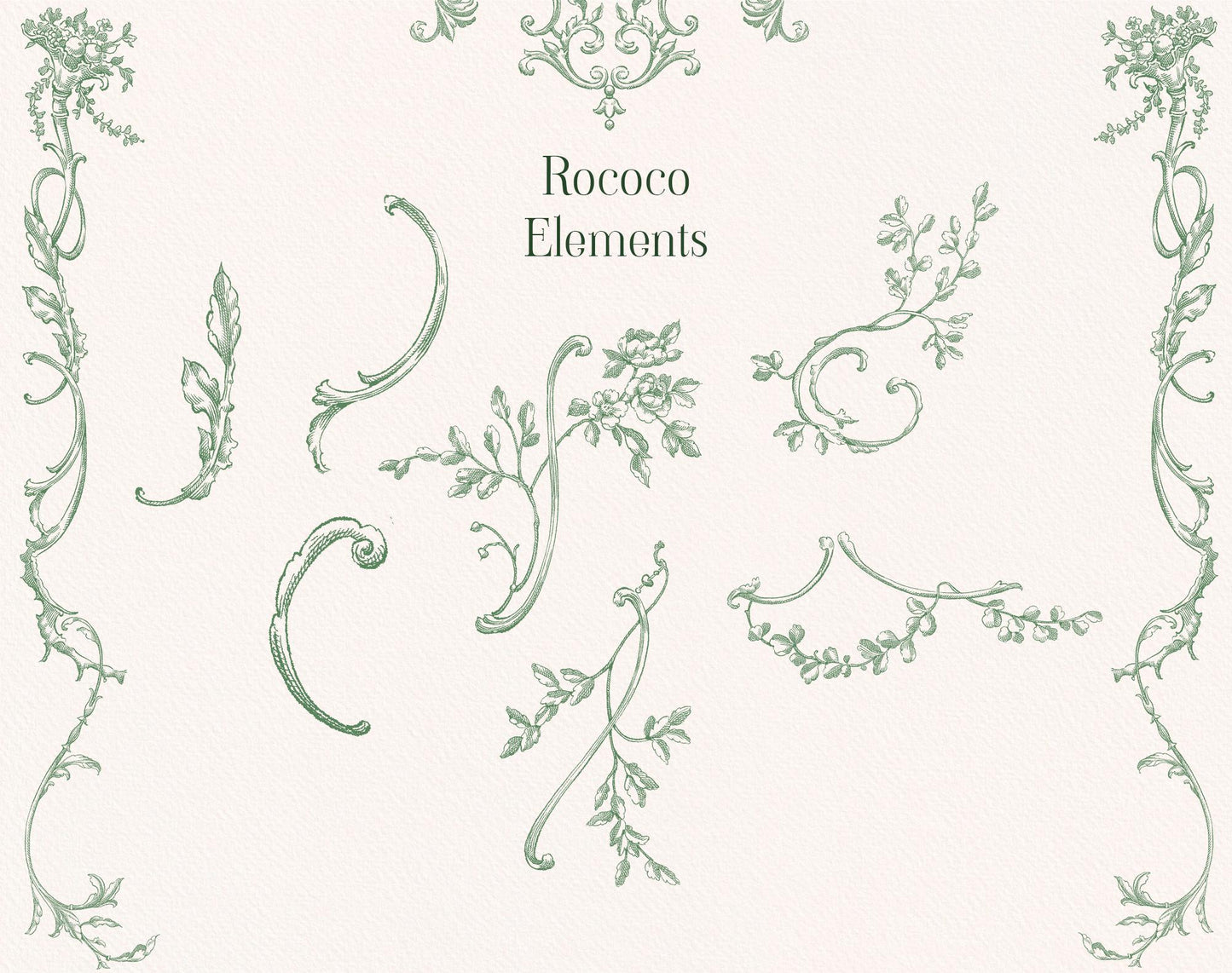 Corner flourishes, curved borders and other elements — Rococo Affair Green ‘Borders’ set