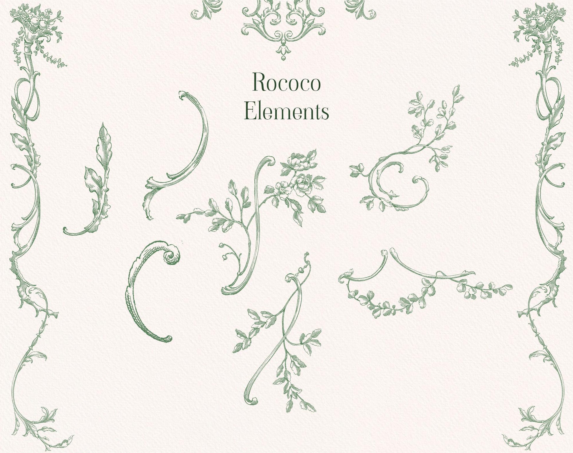 Corner flourishes, curved borders and other elements — Rococo Affair Green ‘Borders’ set