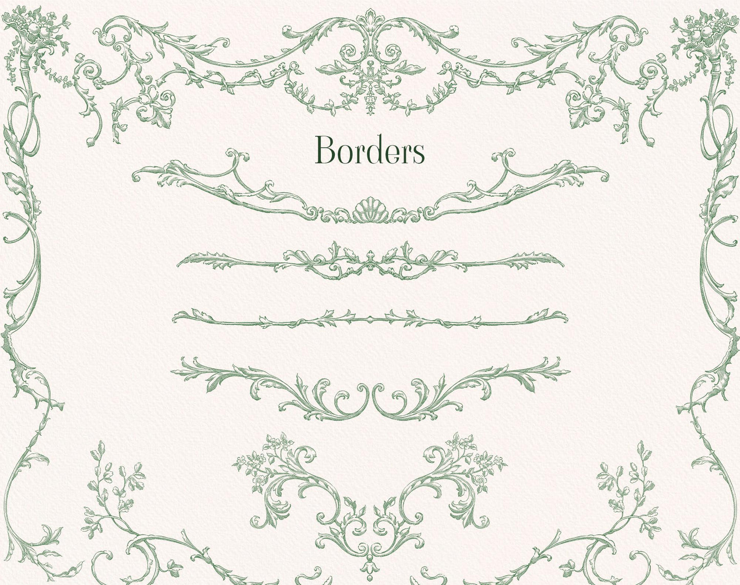 Ornate borders sample — Rococo Affair Green ‘Borders’ sheet