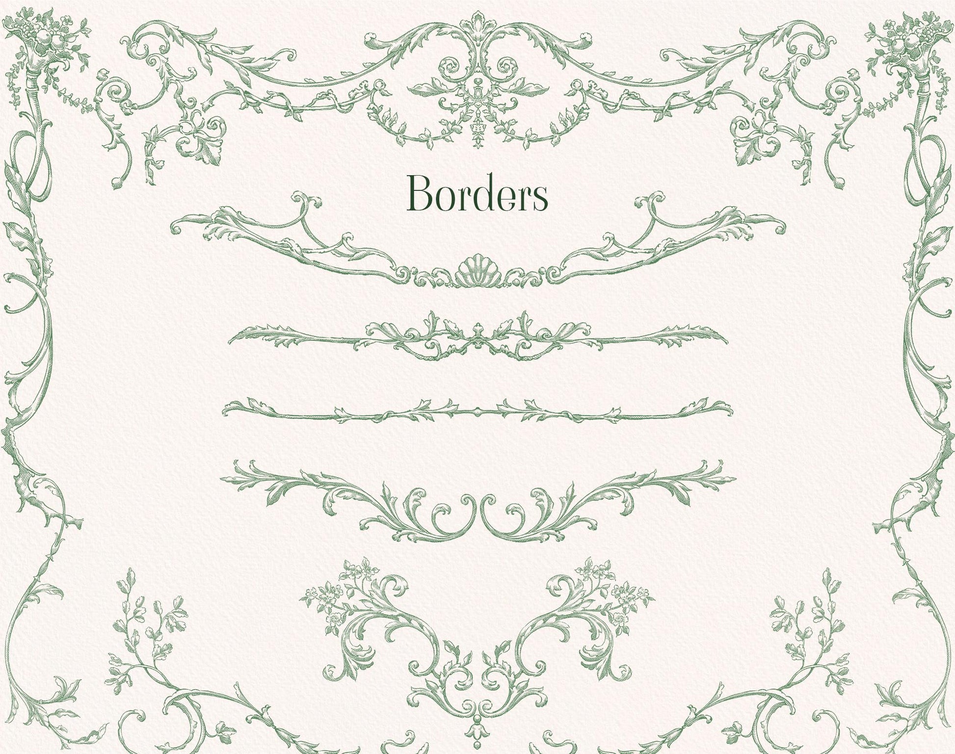 Ornate borders sample — Rococo Affair Green ‘Borders’ sheet
