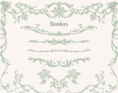 Ornate borders sample — Rococo Affair Green ‘Borders’ sheet