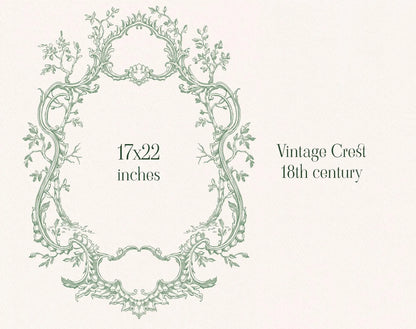 Vintage rococo crest illustration — Rococo Affair Green