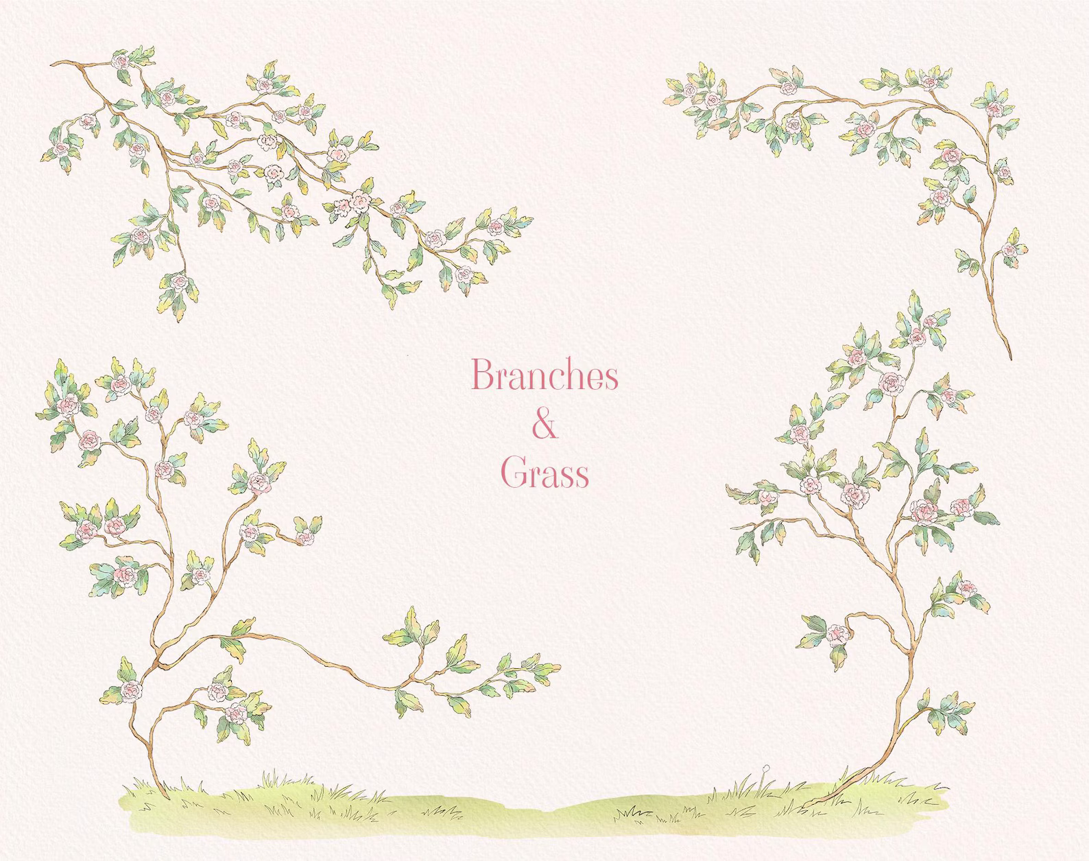 Branches and grass border element sample — Sunny Forest