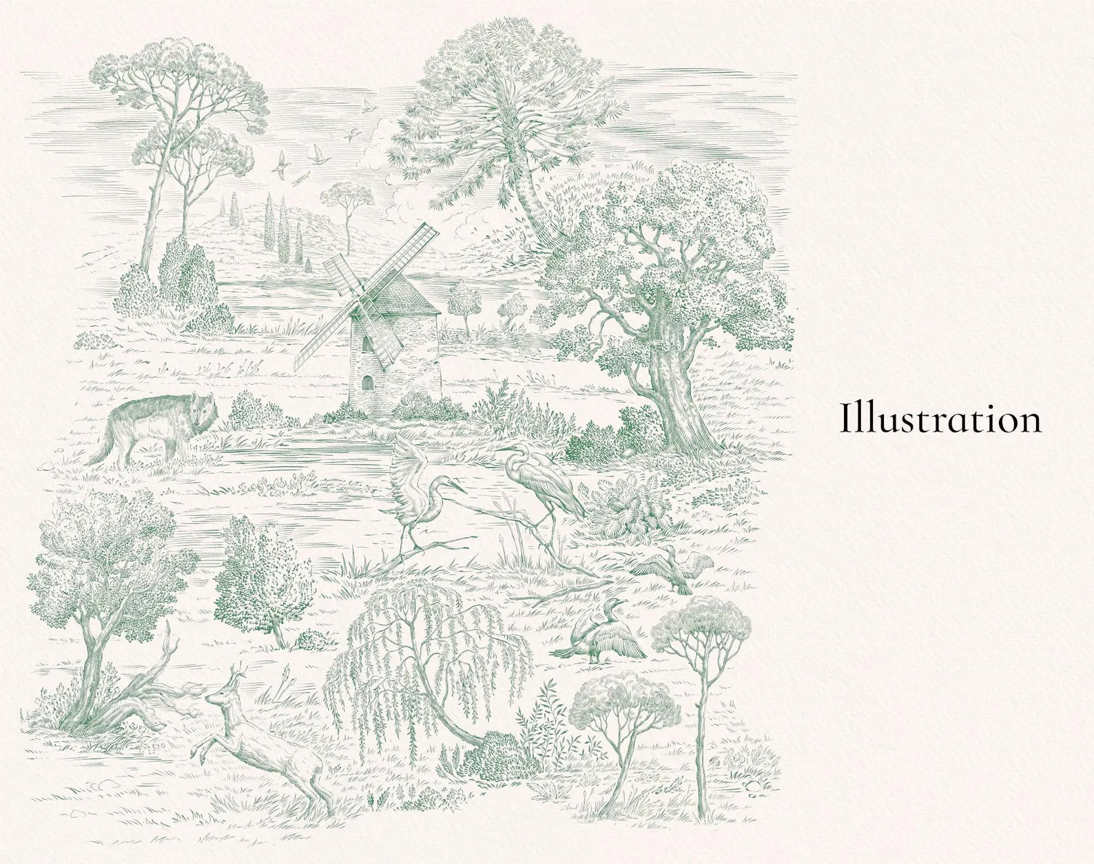 Cottage and house illustrations — Toile de Jouy ‘Houses’ sheet