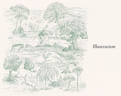 Cottage and house illustrations — Toile de Jouy ‘Houses’ sheet