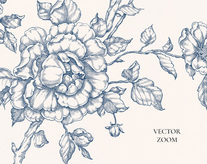 Detailed line art floral illustration on a light background
