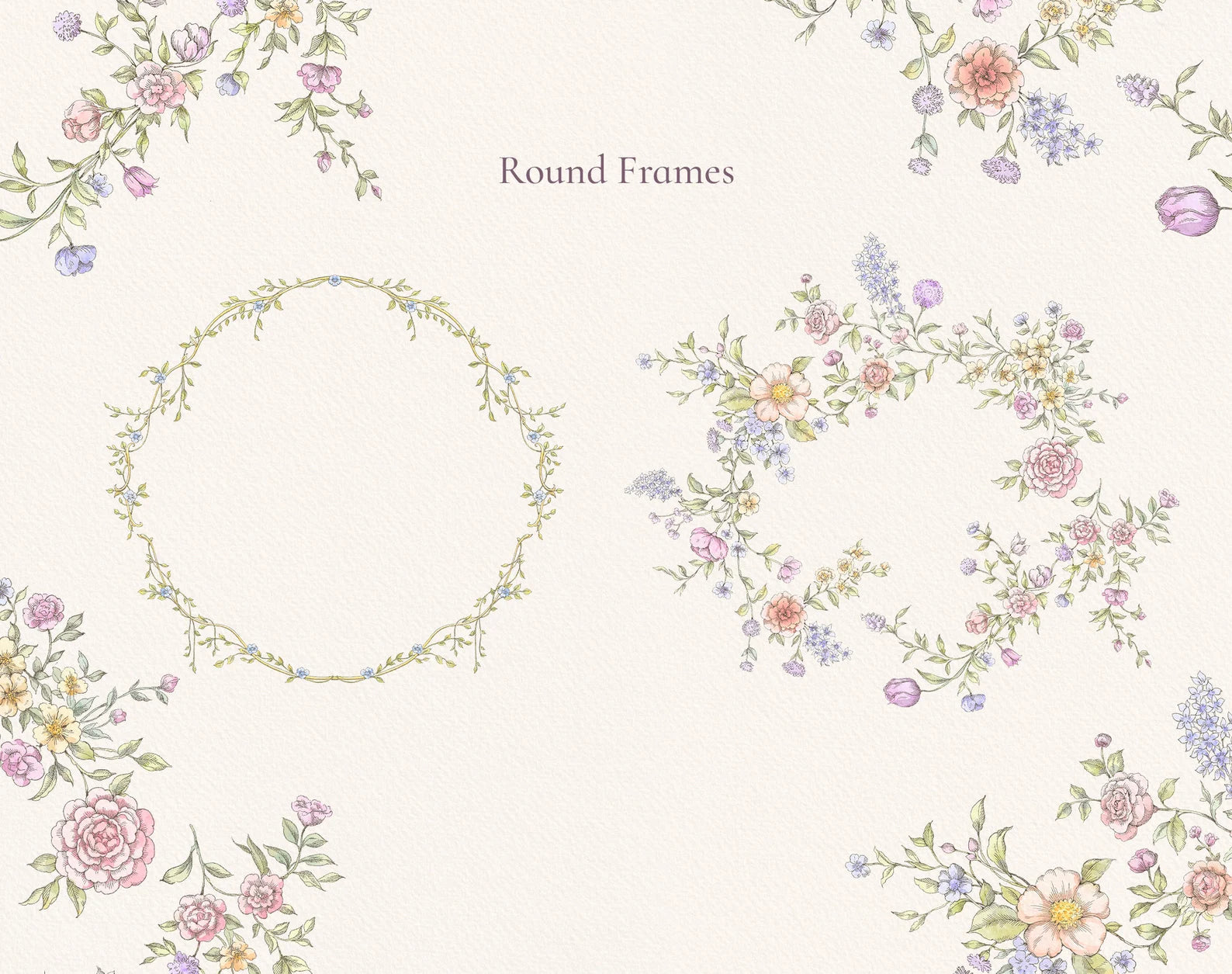 Round floral wreath variants — Valley Dreams frames