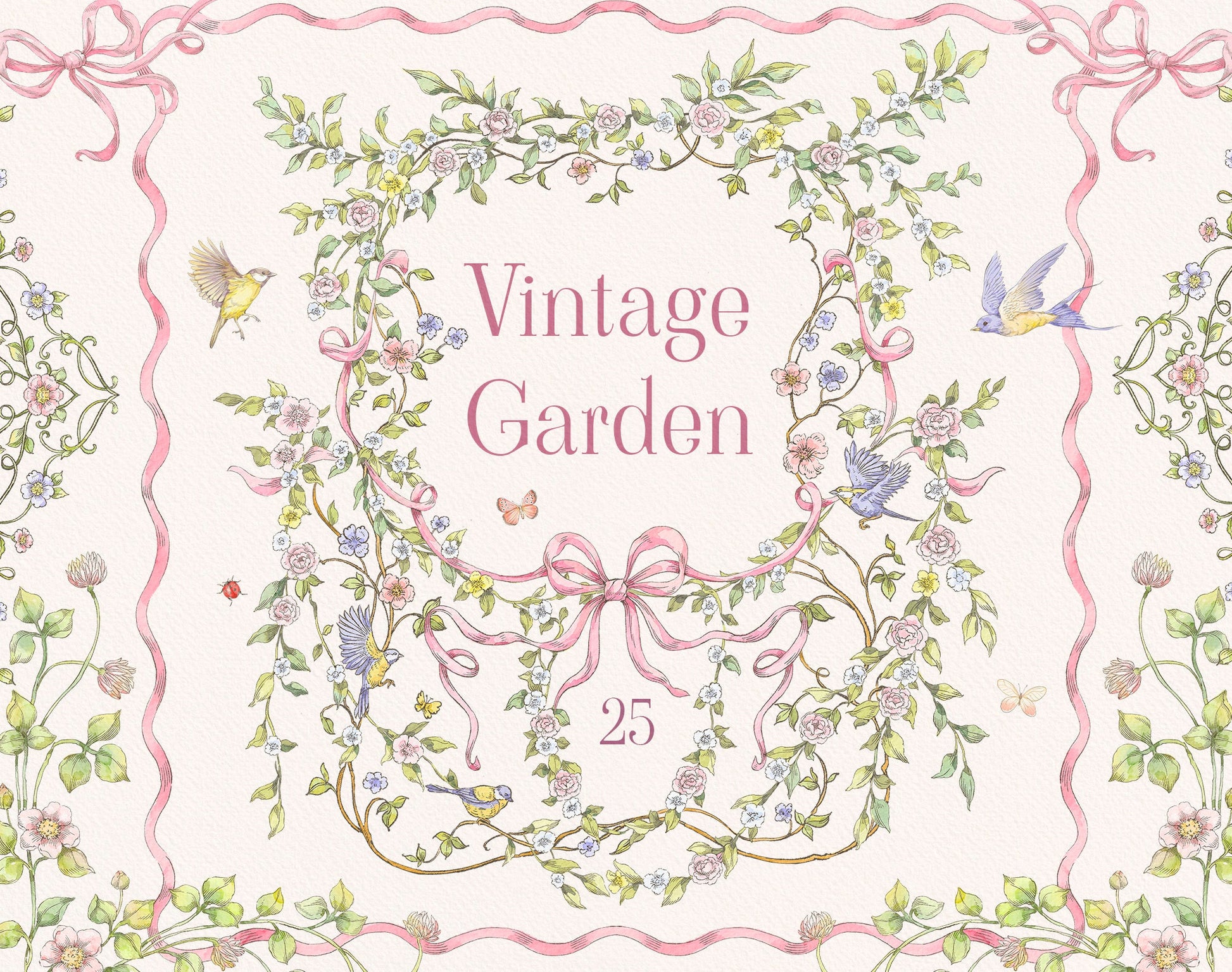 Vintage Garden – 25 floral watercolor illustrations for invitations