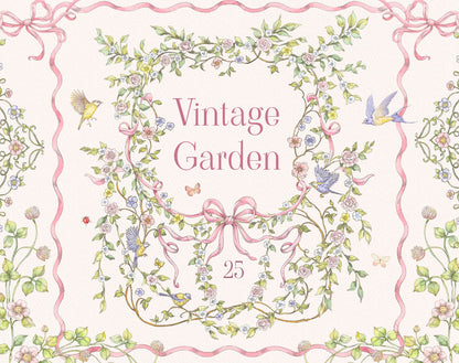 Vintage Garden – 25 floral watercolor illustrations for invitations