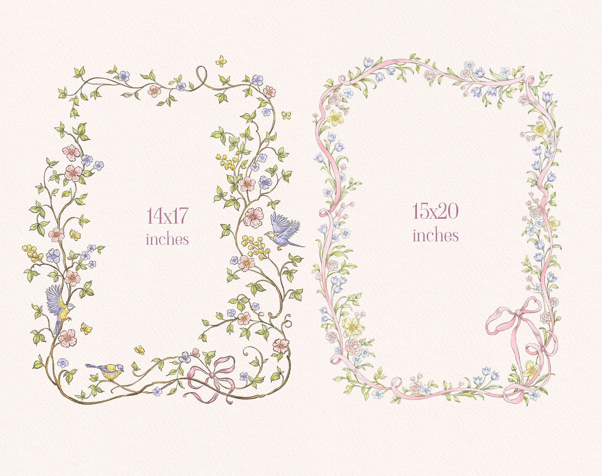 Vintage Garden delicate botanical borders samples