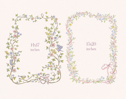 Vintage Garden delicate botanical borders samples