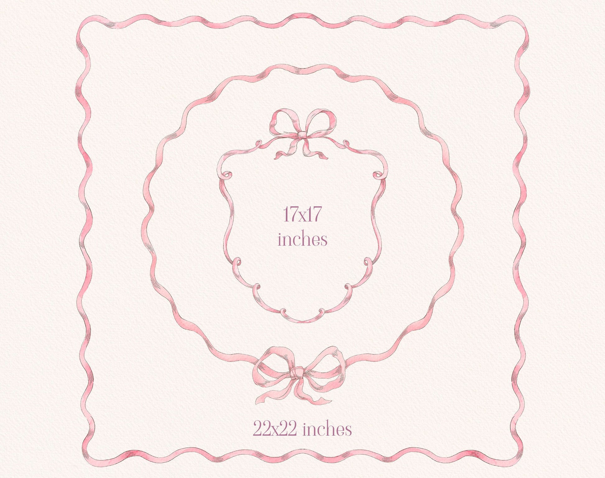 Vintage Garden pink ribbon scallop border illustration