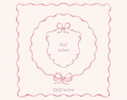 Vintage Garden pink ribbon scallop border illustration