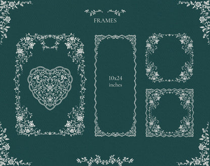 Ivory Lace frame selection with a heart detail, tall menu-style frame, and smaller floral frames.
