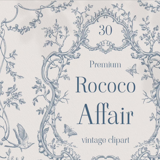 Video: browse all 30 Rococo Affair Blue clip-art elements in action