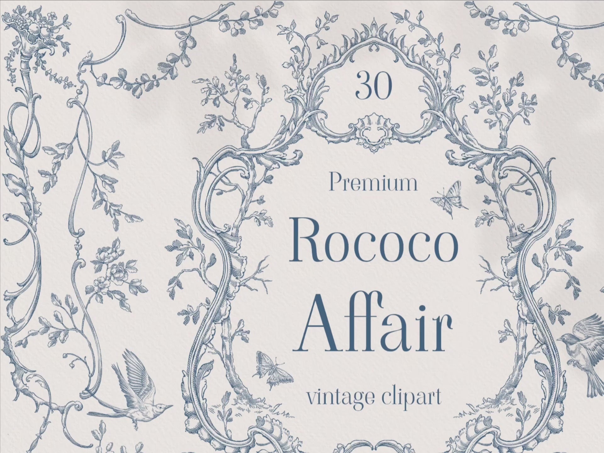 Video: browse all 30 Rococo Affair Blue clip-art elements in action