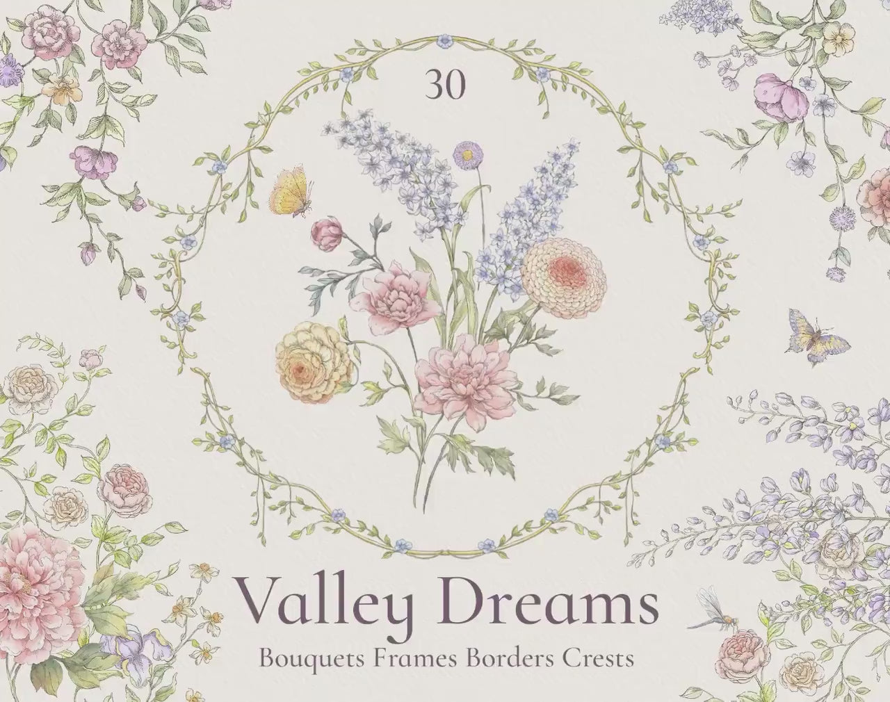 Video: see all 30 Valley Dreams wildflower clip-art elements in use